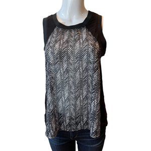 Blue Rain Women Chevron Blouse Top Round Neck j5189mwjx Sleeveless Black White S